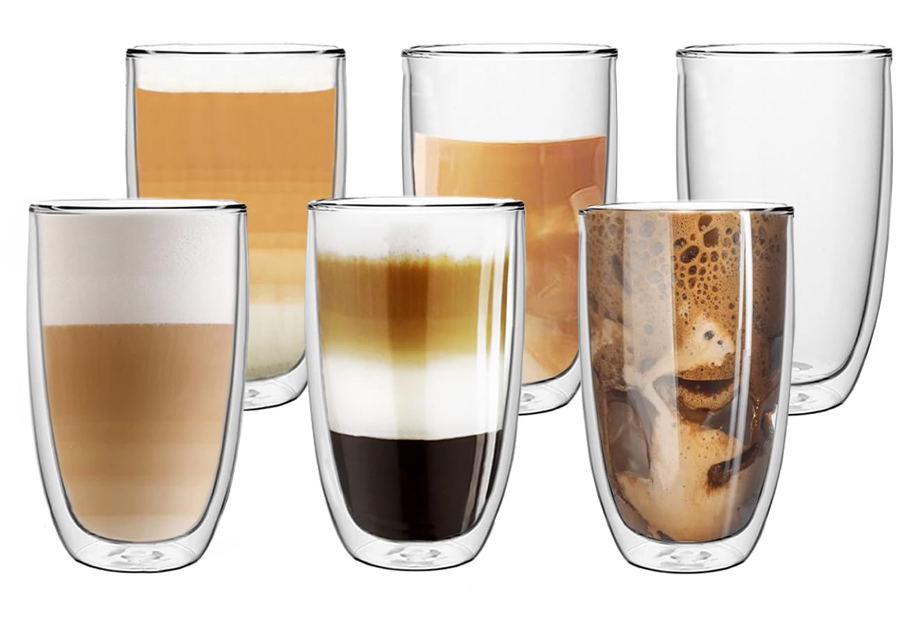 NEPTUUN Latte Macchiato Gläser Set 6x450ml, Doppelwandige Kaffeegläser aus Borosilikatglas, Cappuccino Tassen, Thermogläser, Teegläser, doppelwandig – isolierende Wirkung