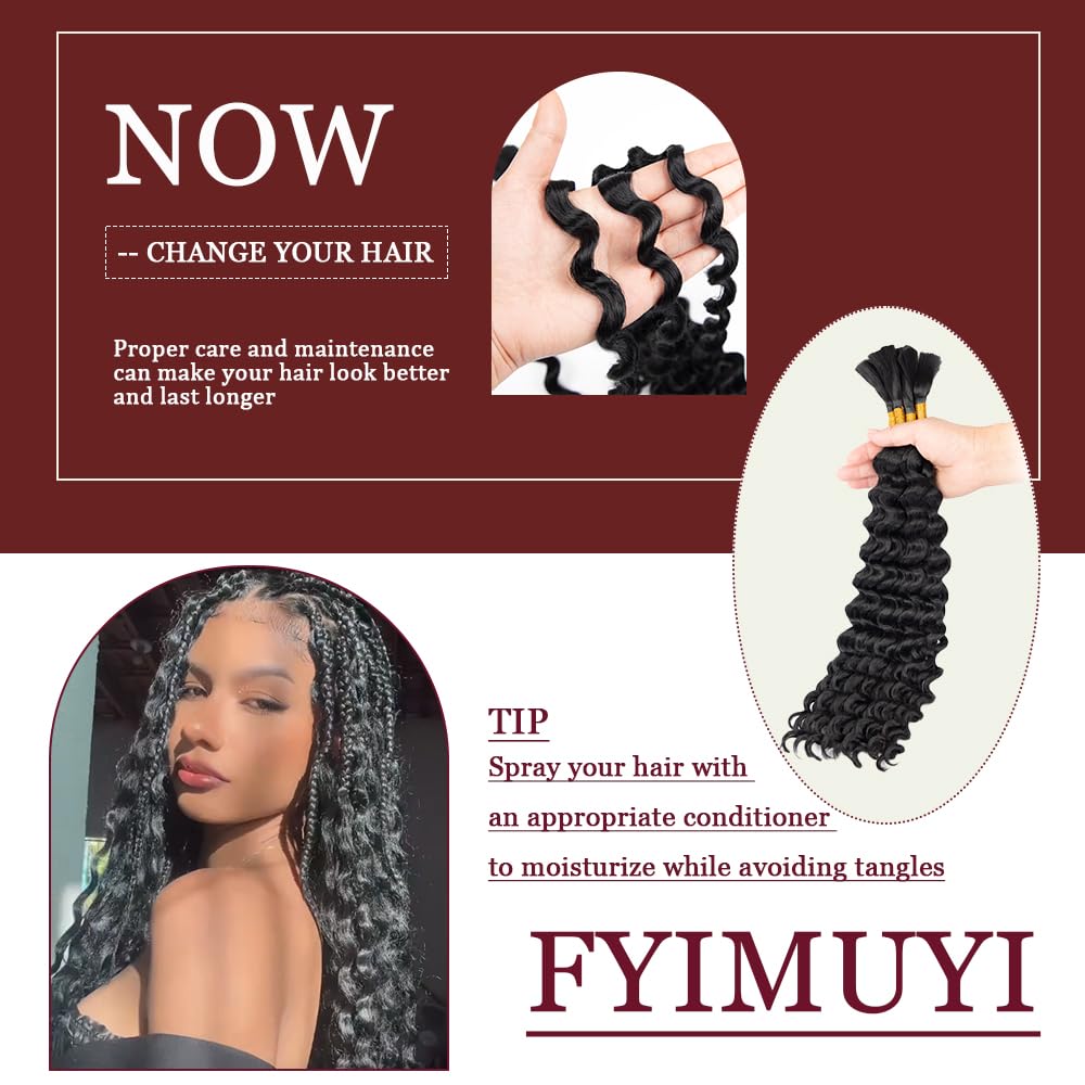 Cabello ondulado profundo a granel para trenzar de 18 pulgadas, 6 paquetes de 7.05 oz, cabello trenzado rizado negro natural para trenzas bohemias, sin trama, extensiones de cabello trenzado húmedo y 4