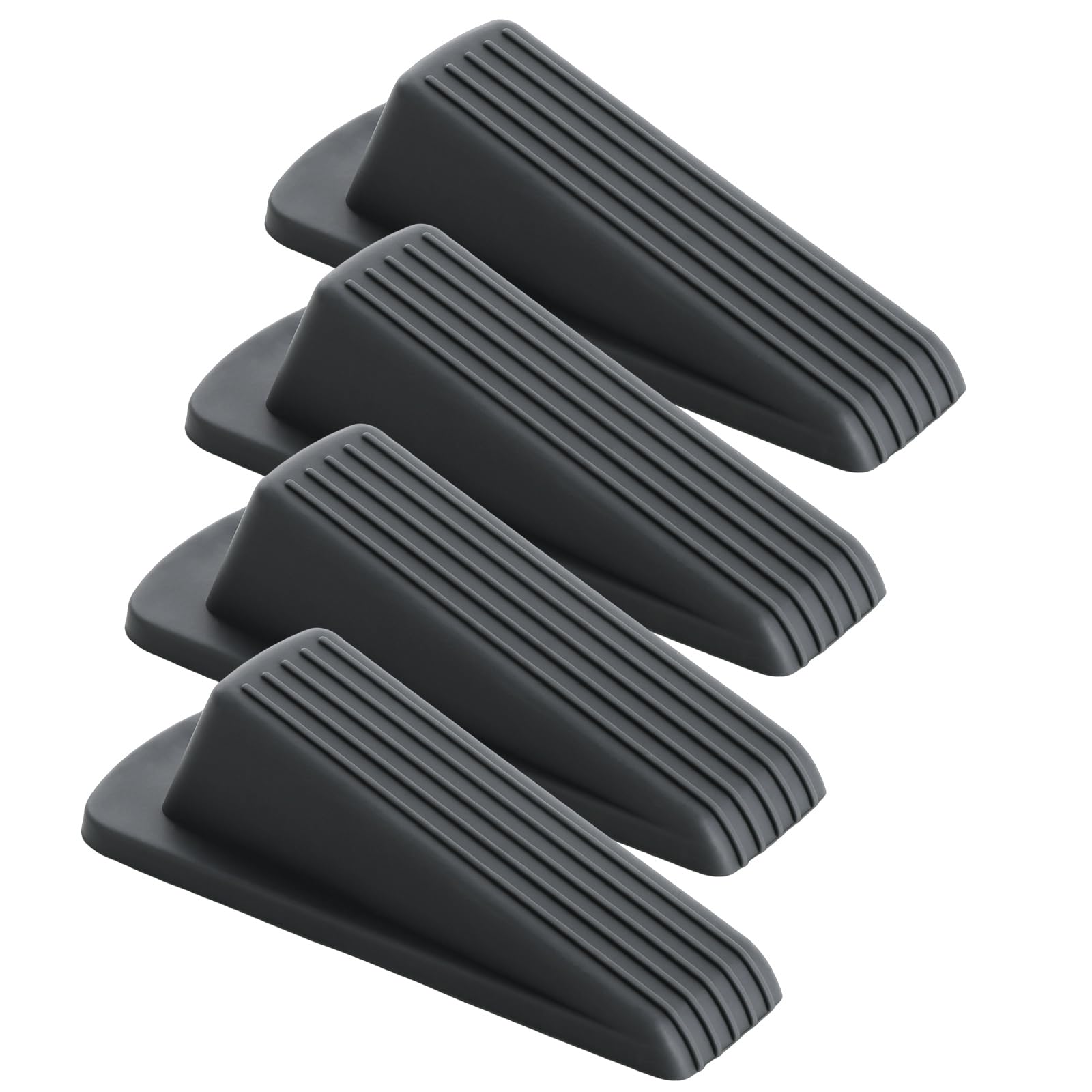 Lychico Rubber Door Stop 4 Pack, Non-Slip Door Stoppers for Floor, Heavy Duty Door Wedges Indoors, Door Jammer for Wood Tile Carpet Cement, Anti-Slam Door Stop for Home Safety, Grey