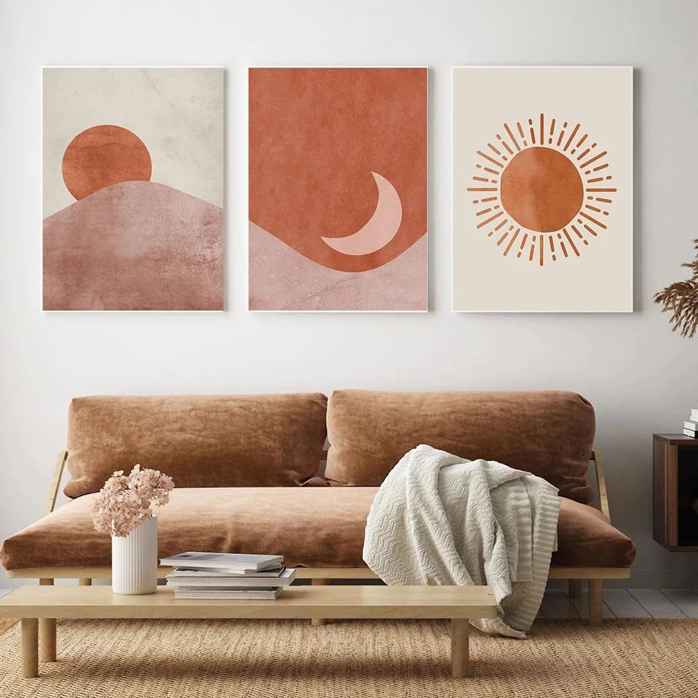 WUHBCZ Canvas Paints-Mid Century Modern Boho Abstract Sun and Moon Canvas Poster Wall Art Prints Minimalism Painting Gallery Wall Pictures Living Room Home Decor-60 * 70cm/3PCS (No Frame)