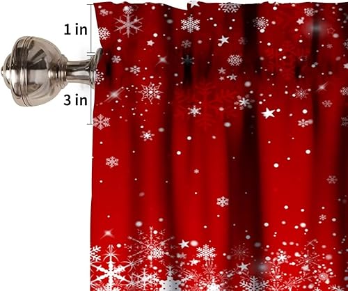 Miniatura 5 de Cortina de ventana de copos de nieve rojos de Navidad, cenefas de tratamiento de ventana de Feliz Navidad para cocina, sala de estar, decoración de