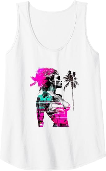 Hot AI Model Miami Summer Pink Teal Sexy Girl Art Abstract Tank Top