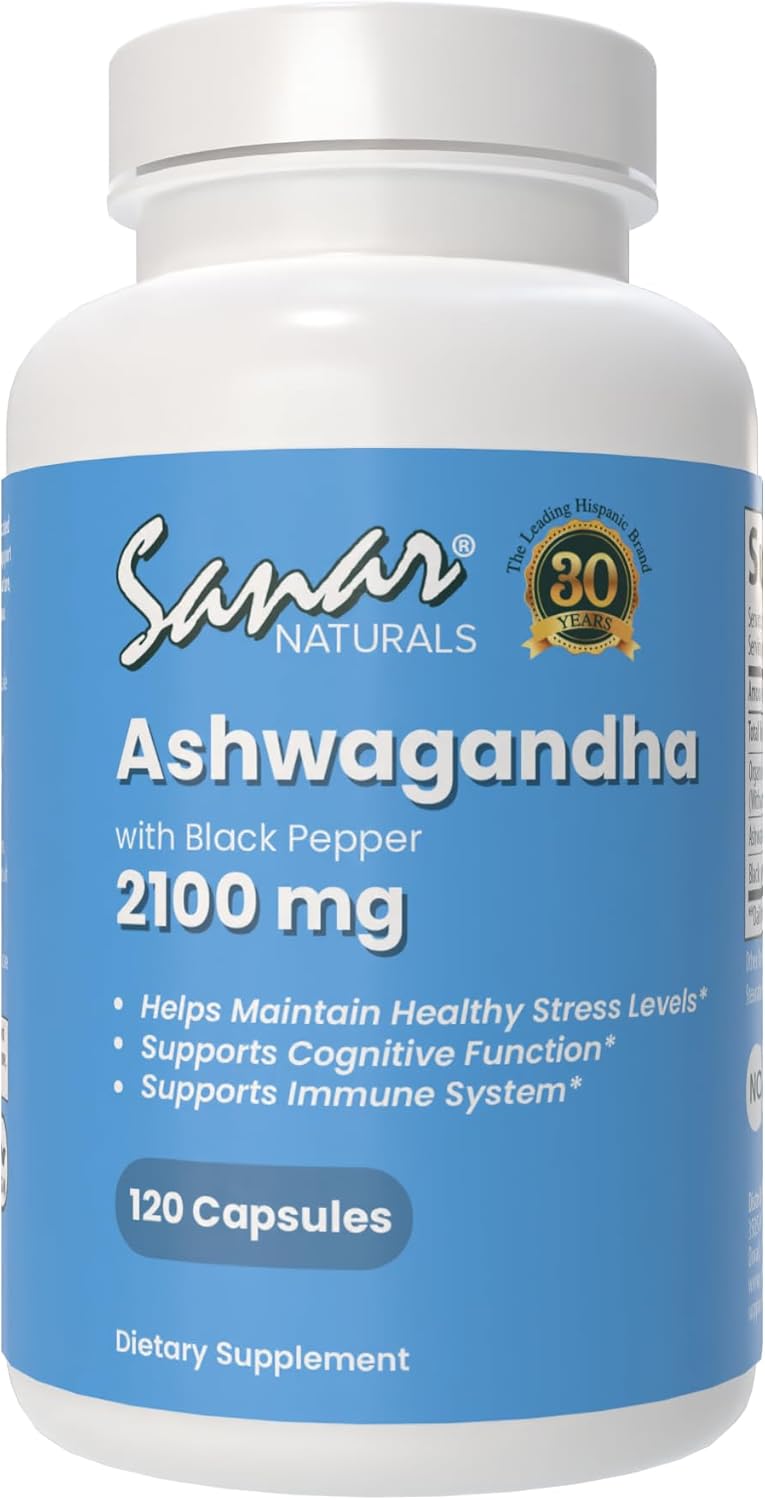 Sanar Naturals Ashwagandha 2,100 mg – Stress & Mood Support Supplement – Promotes Focus and Sustained Energy, Ashwaghanda Powder and Root Extract Blend with Black Pepper – Non-GMO, 120 Capsules