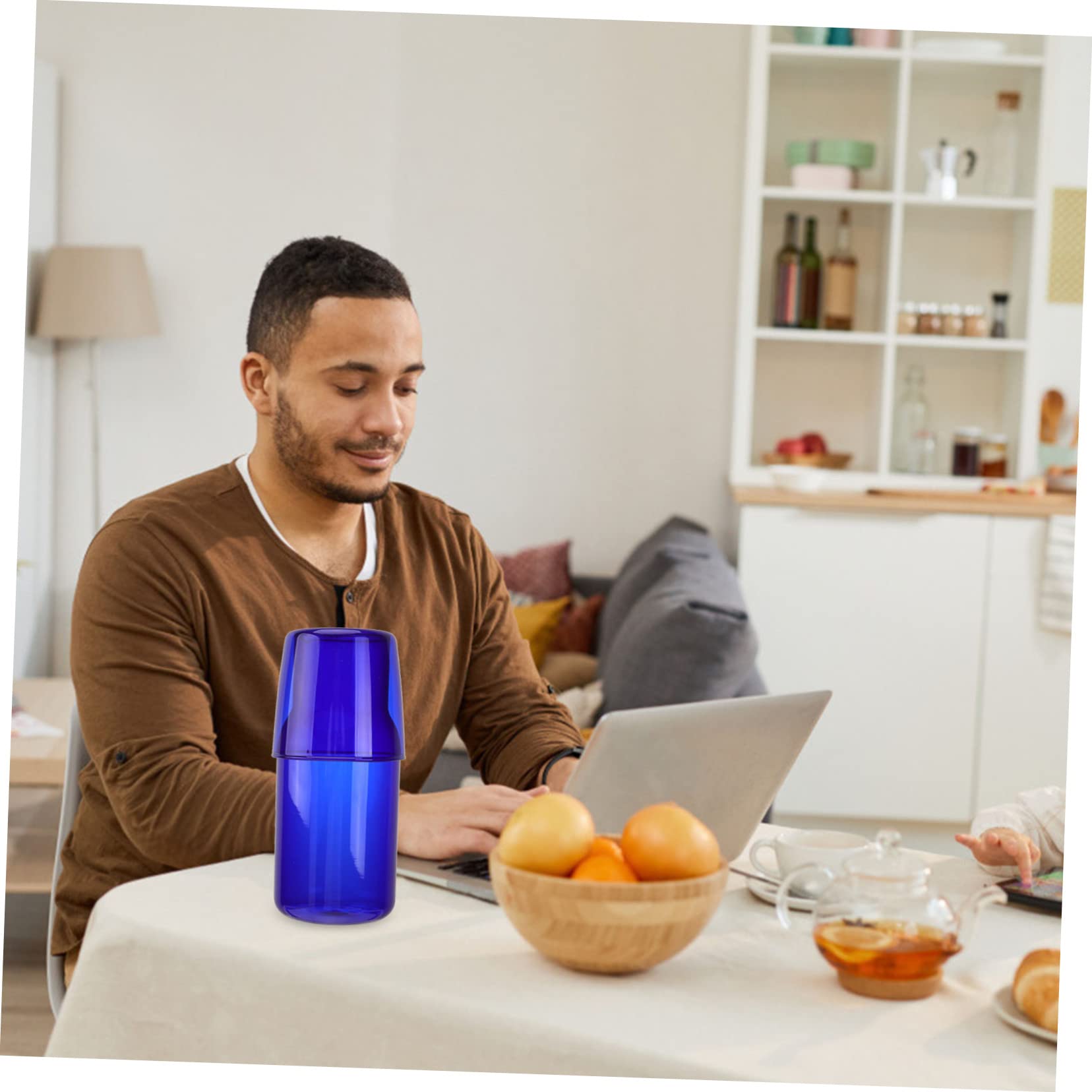 Garneck 1 Set Hotel Water Bottle Lemonade Pitcher Dispenser Clear Teapot Espresso Cups Fruit Juice Beverages Glasses with Lids Cups with Lid Clear Tea Cups Latte Glasses Blue