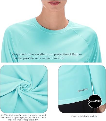 Miniatura 5 de NAVISKIN Camisas de manga larga con protección solar UPF 50+ para mujer, camisetas de protección contra erupciones, de secado rápido, ligeras, para