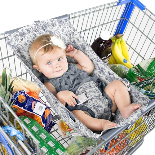 Image of Binxy Baby Shopping Cart Hammock – Infant Seat for Grocery Carts – Holds Car Seats Securely – Compatible with Select 4-Seater Wagons (20–24” Wide) – Supports Up to 50 lbs – Heritage Blue