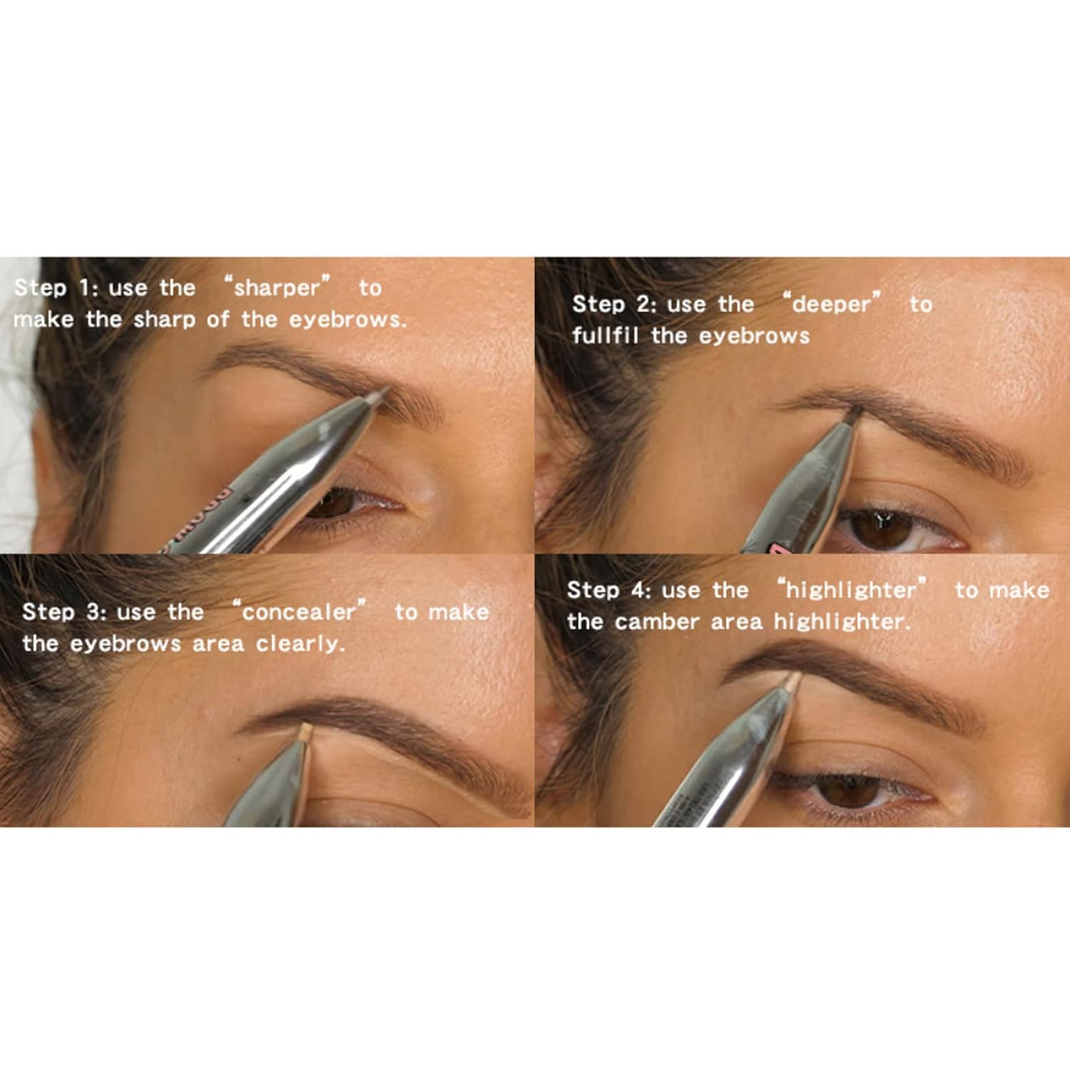 Sonew 4 In1 Eyebrow Contour Highlight Pen, ing Eyebrow Tint Pen Brow Defining Pencil Eye Makeup Beauty Tool for Women Girls (3# Black Brown)