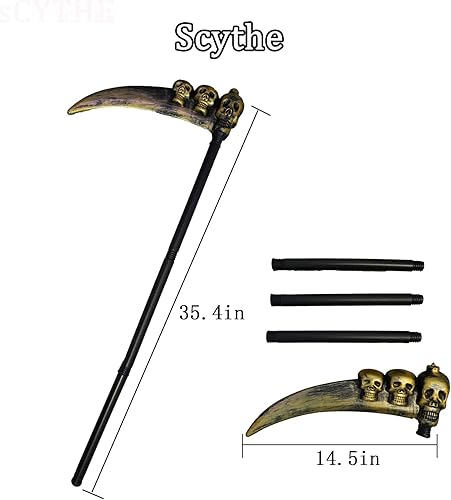 Miniatura 4 de Disfraz de la parca de Halloween para niños con máscara LED, capa, guadaña, guantes incluidos