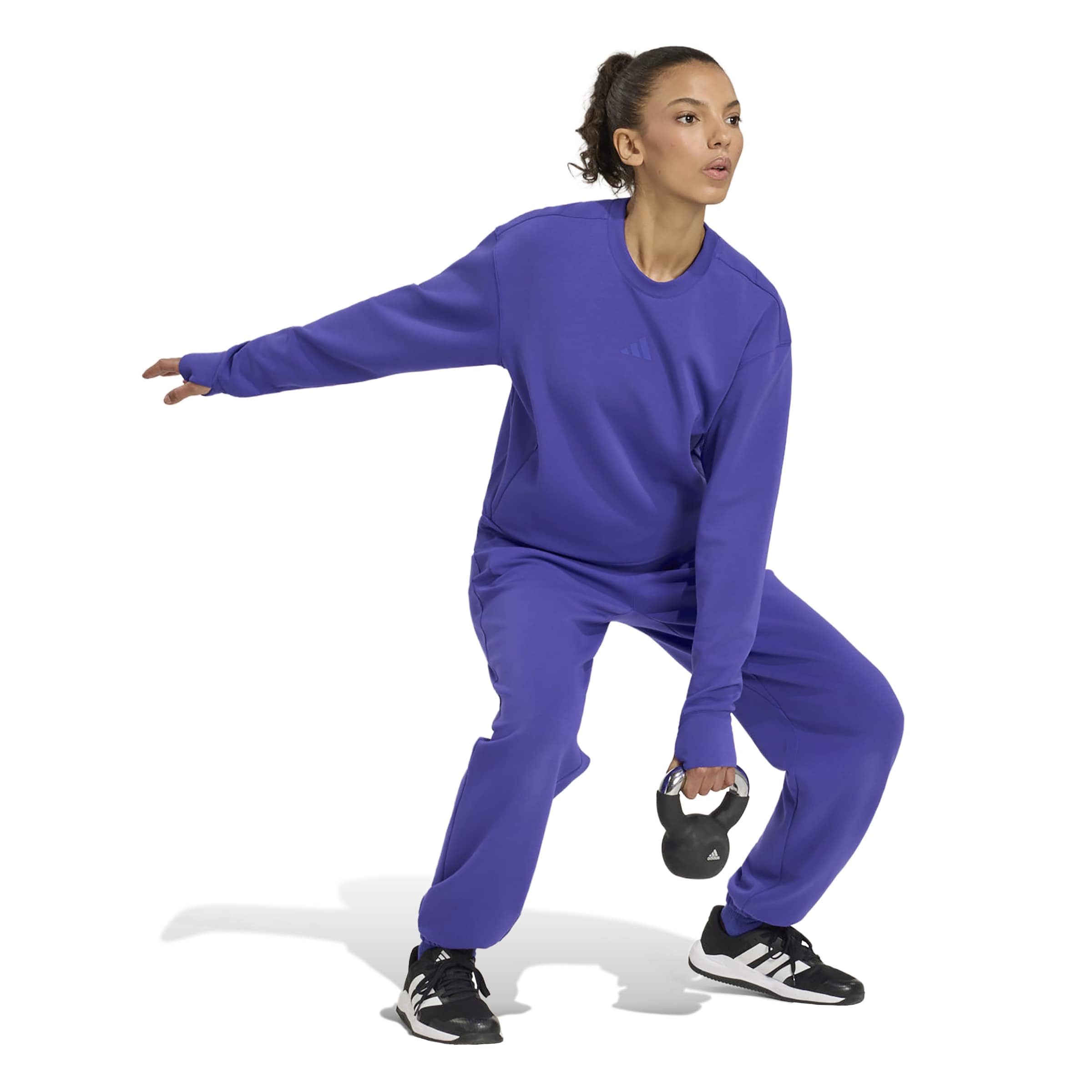adidas Kobiety D4T Workout Warm Up Crew Neck Sweatshirt, Pure Purple, XL