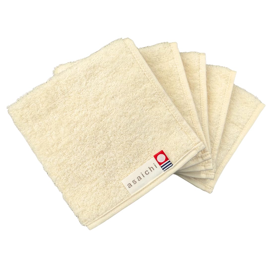 asaichi Imabari Towel, Gentle Organic Hand Towel, 100% Cotton, Undyed, 9.8 x 9.8 inches (25 x 25 cm), Set of 5 : Home & Kitchen