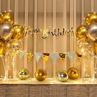 Birthday Party Decoration Balloons Stand Kit Table Decorations Party Supplies with String Light for Men and Women Birthday 30th 40th 50th 60th 70th 80th 90th 100th Birthday table Decorations (GOLD)