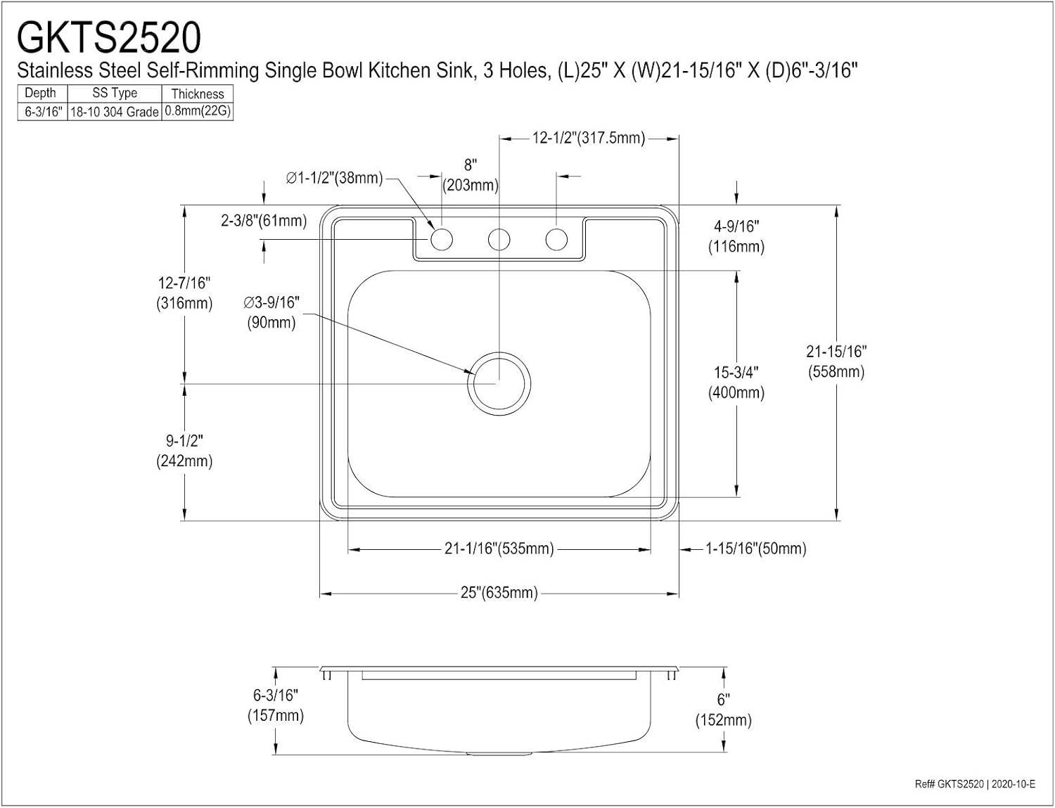 Gеt Pорulаr оƒƒеr Kingston Brass Gourmetier GKTS2520 Self Rimming Single Bowl Kitchen Sink 3 Holes 25-Inch-Length by 22-Inch-Width by 6-Inch-Depth, 22 Gauge, Brushed Stainless Steel