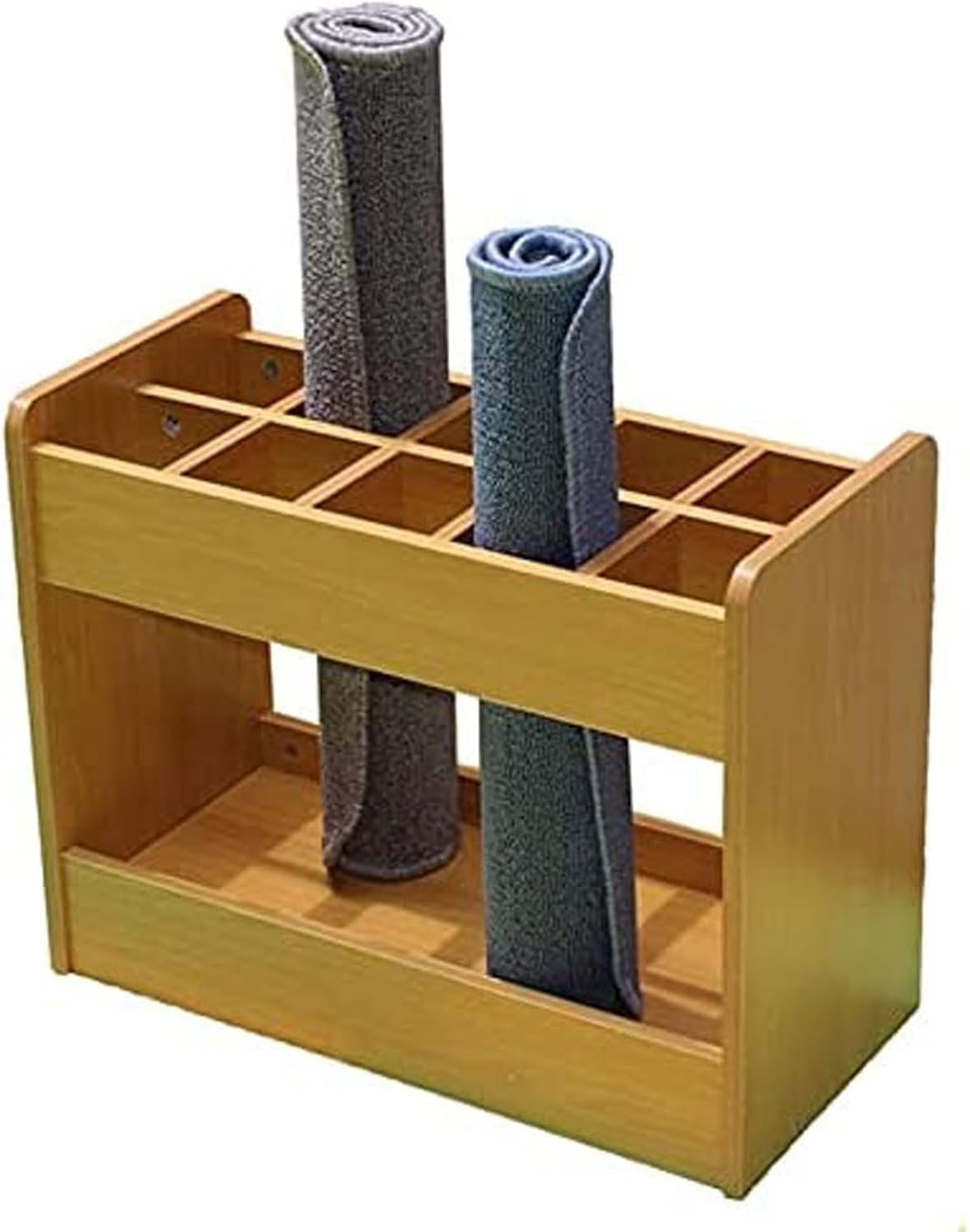 LJYKBFL Wooden Yoga Mat Storage Rack with 10 Compartments for Home Gym and Fitness Organization