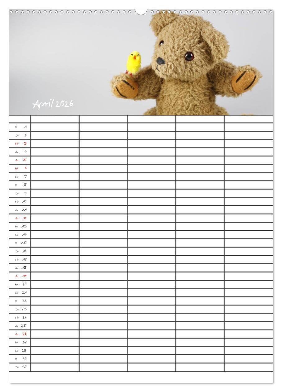 Der Teddybären-Familienplaner (hochwertiger Premium Wandkalender 2026 DIN A2 hoch), Kunstdruck in Hochglanz: Teddy KramBam und seine bärigen Freunde (CALVENDO Spass)