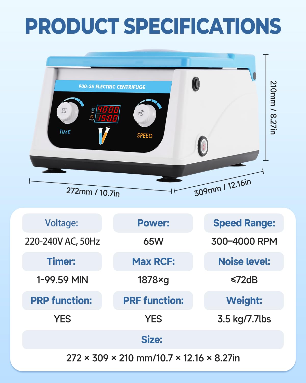 YUCHENGTECH Centrifuga da Laboratorio da Tavolo Bassa Velocità a Display LCD 4000 RPM Rotore 6x15ml Timer Digitale 0-99 min Forza 1878xg per Provette 5/7/10ml