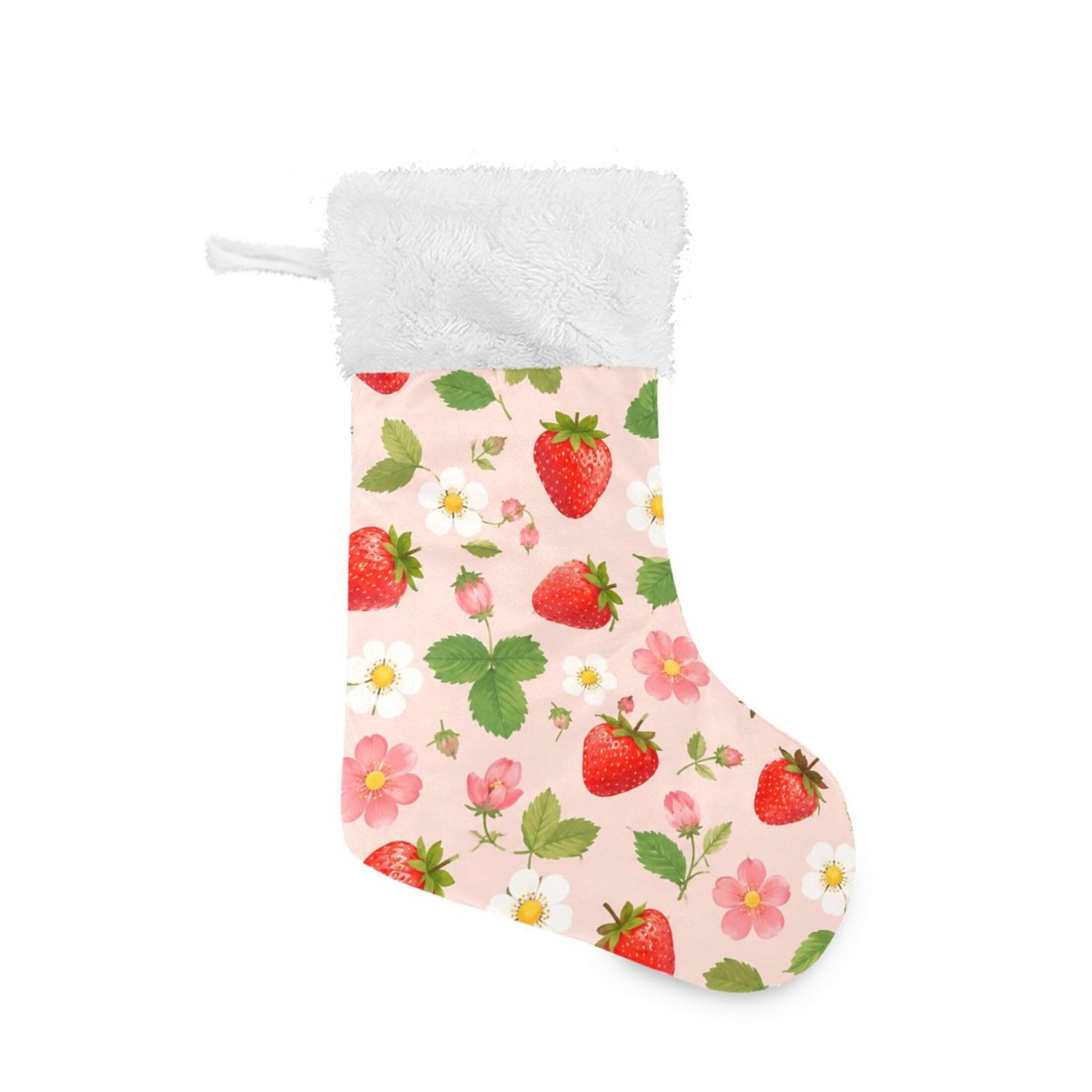 Fuauuyl Strawberry Christmas Stocking 18 In Xmas Hanging Stocking with Plush Cuff for Family Holiday Party Fireplace Decorations, 2 Pack