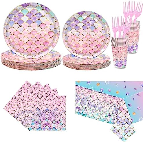 350-Piece Mermaid Party Supplies Set - Under The Sea Disposable Dinnerware For 50 Guests