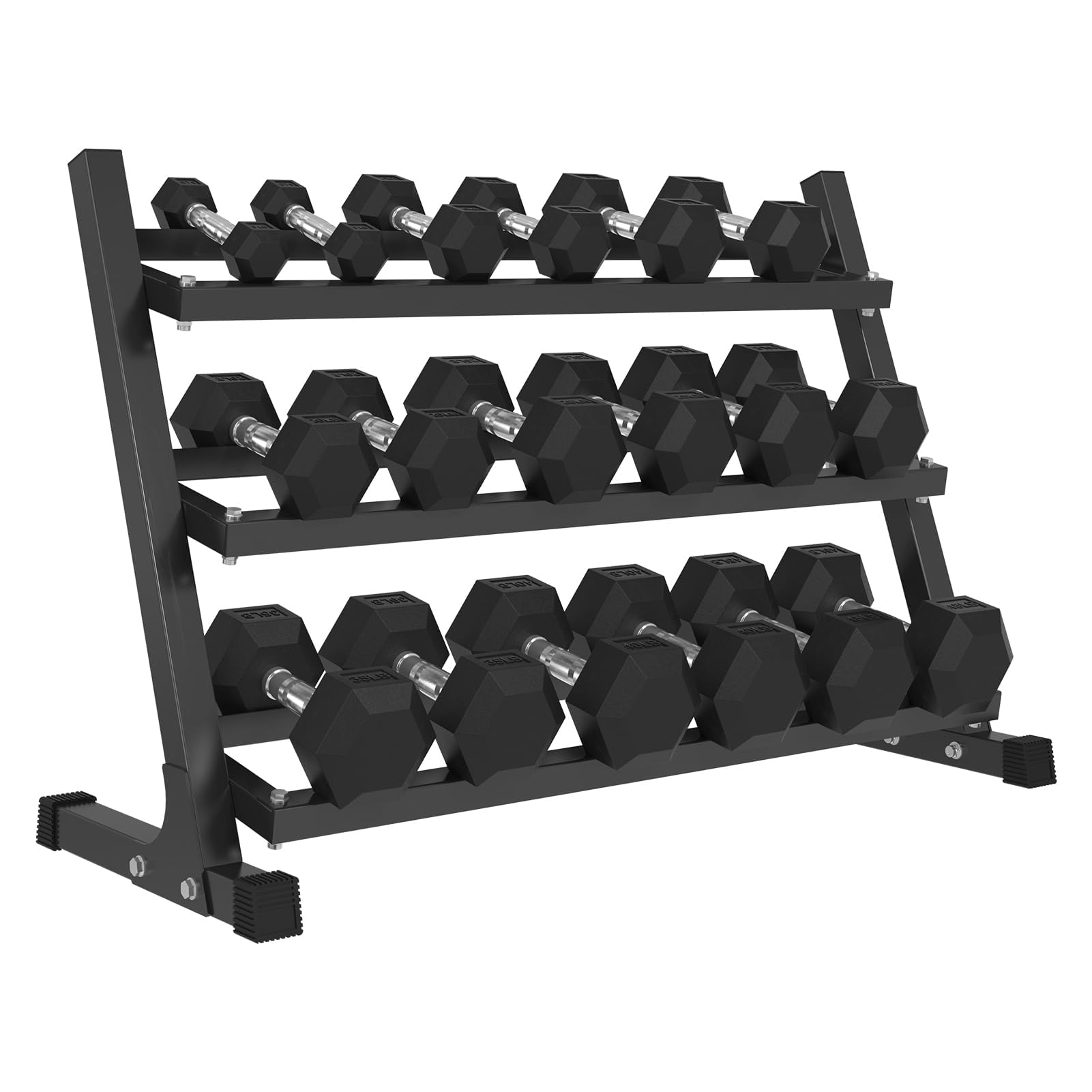 Mikolo Dumbbell Sets with Rack, Rubber Hex Dumbbells, Multiple Choices in 160/200/380/450/550LB, Hand Weights with Chrome Handle for Strength Training