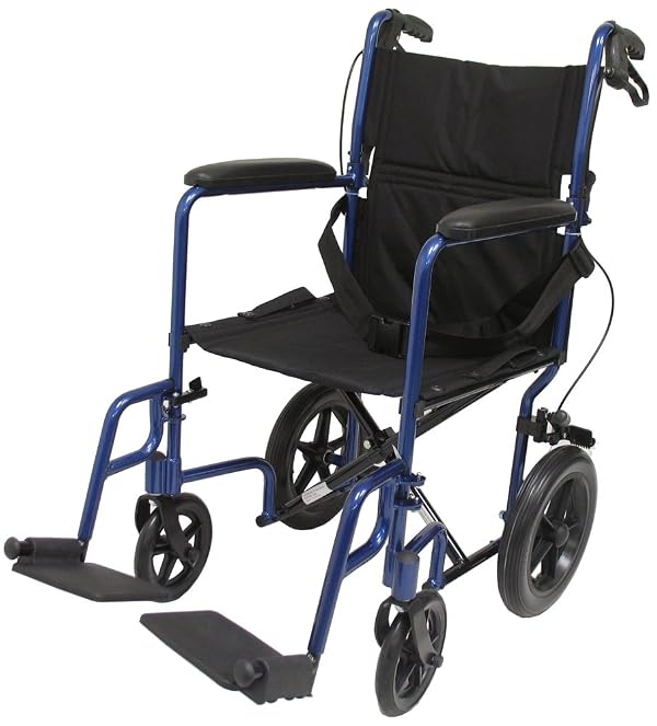 Karman Healthcare LT-1000HB-BL Folding Aluminum Transport Chair with Companion Brakes, Blue, 19" Seat Width by Karman Healthcare - Used condition - US$73.16