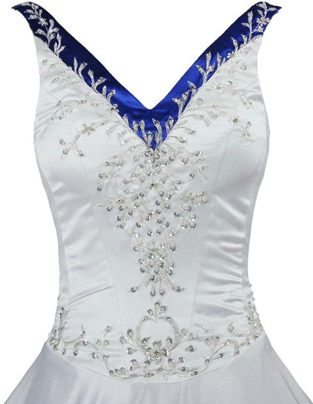 Femme Elégante V-col Robes de Mariée Broderie Satin Robe de Mariage A-Ligne Robes de Nuptiale Chapel Train