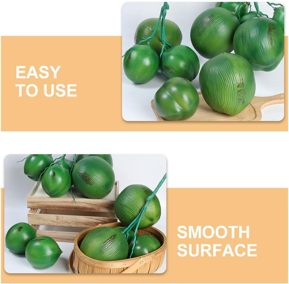 Unomor 6pcs Simulation Coconuts Model Realistic Plastic Props for Photo Decorations for Parties and Events Artificial Coconut Ornaments