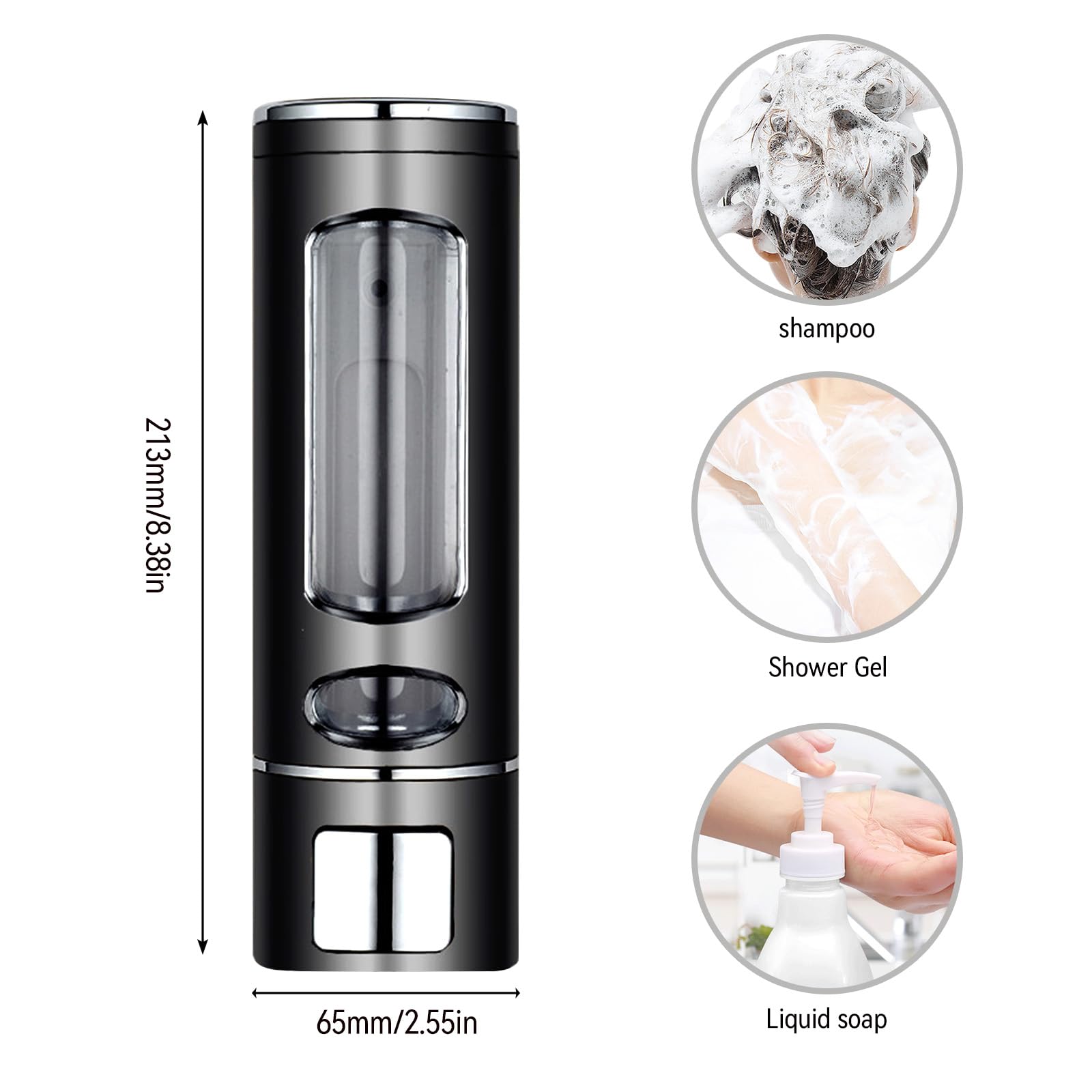 Wall Mounted Soap Dispenser, 400ml Refillable Shower Gel & Shampoo Dispenser, ABS Plastic Bathroom & Kitchen Organizer with Transparent Window, Easy Installation & Leakproof Design