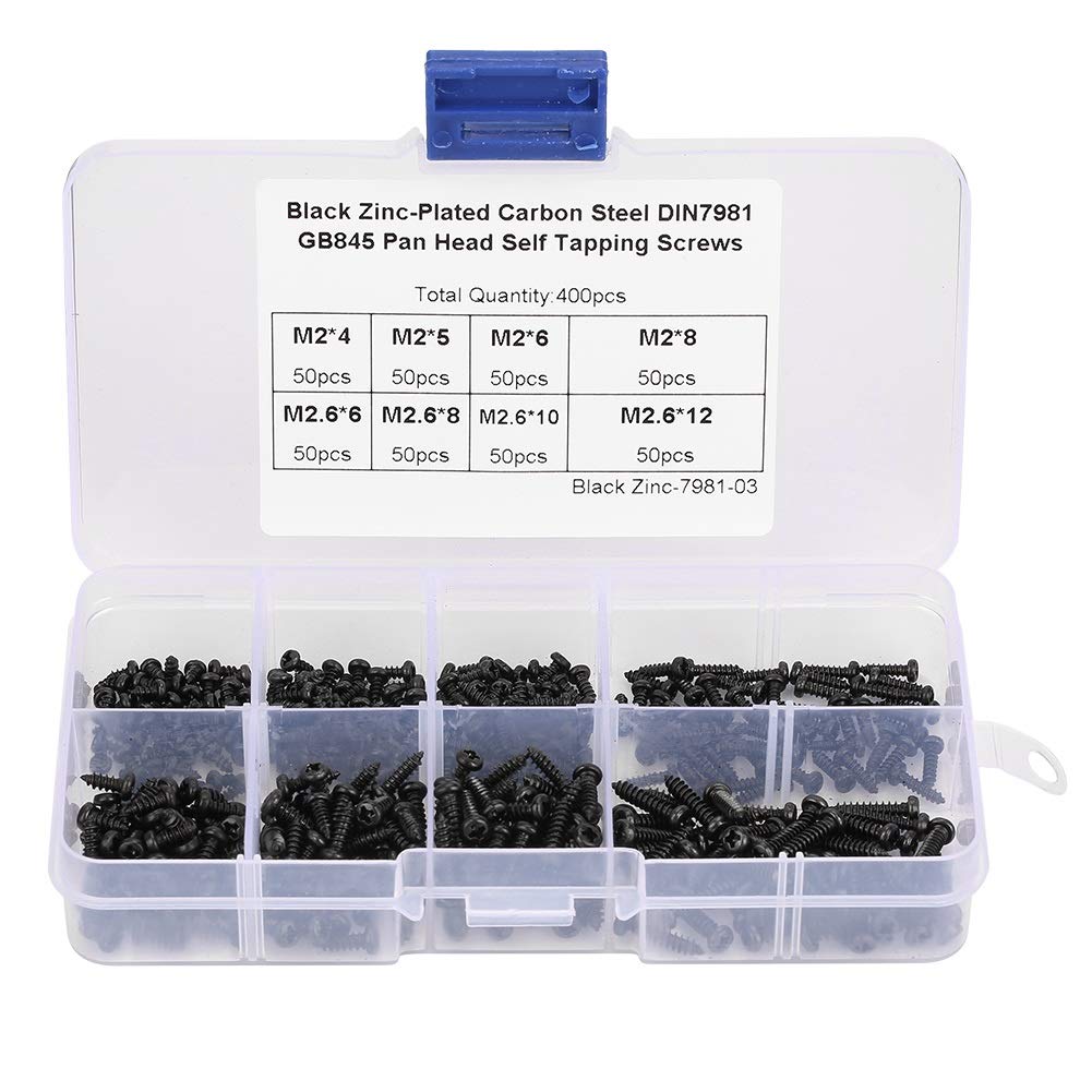 Self Tapping Screws - 400Pcs Black M2/M2.6 Cross Pan Head Self Tapping Screws Set Assortment Kit, M2, M2.6, M3