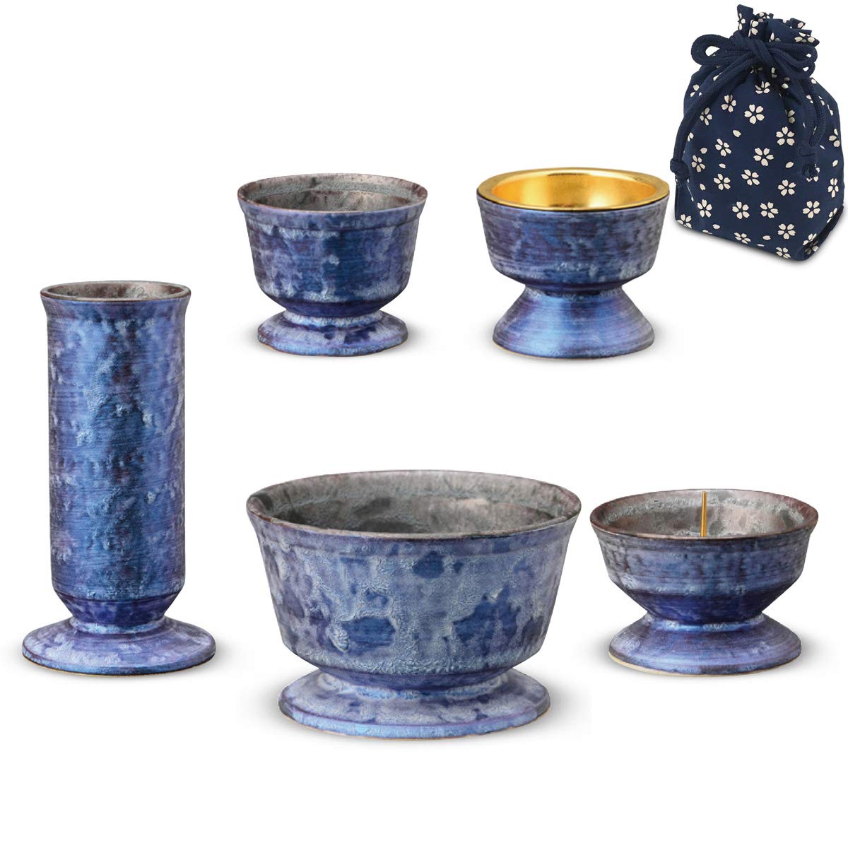 2G Select Buddhist Tool Set, Blue, Regular Size, Buddhist Tool, Rin, 5-Piece Set, Arita Ware Lin-B, Incense Burner, 3 Sizes, Small Items, 5 Pairs
