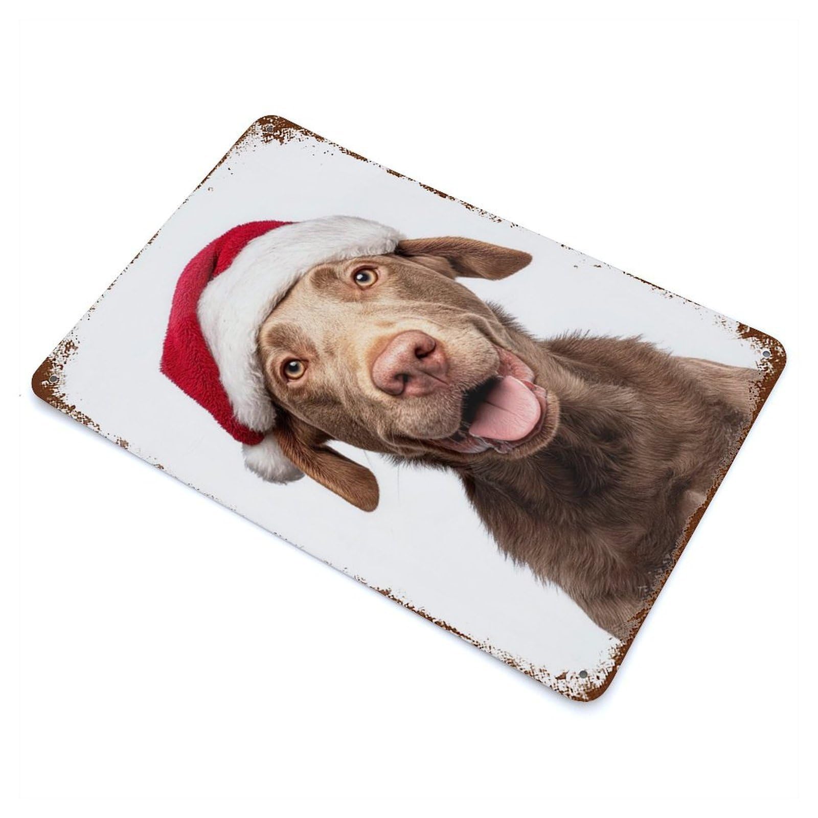 Chesapeake Bay Retriever Dog with Santa Hat Vintage Rust Metal Sign 11.8"x7.9", Farmhouse Wall Decor for Garage, Pub Or Kitchen