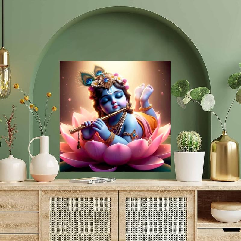 Image of British Terminal Cute little Bal Gopal Baby God Krishna| Kanha Ji | Laddu Lord Makhan Chor Painting Religious Poster for Pregnant Women for wall (matt thin vinyl,sticker,multicolor,unframed)| bj140