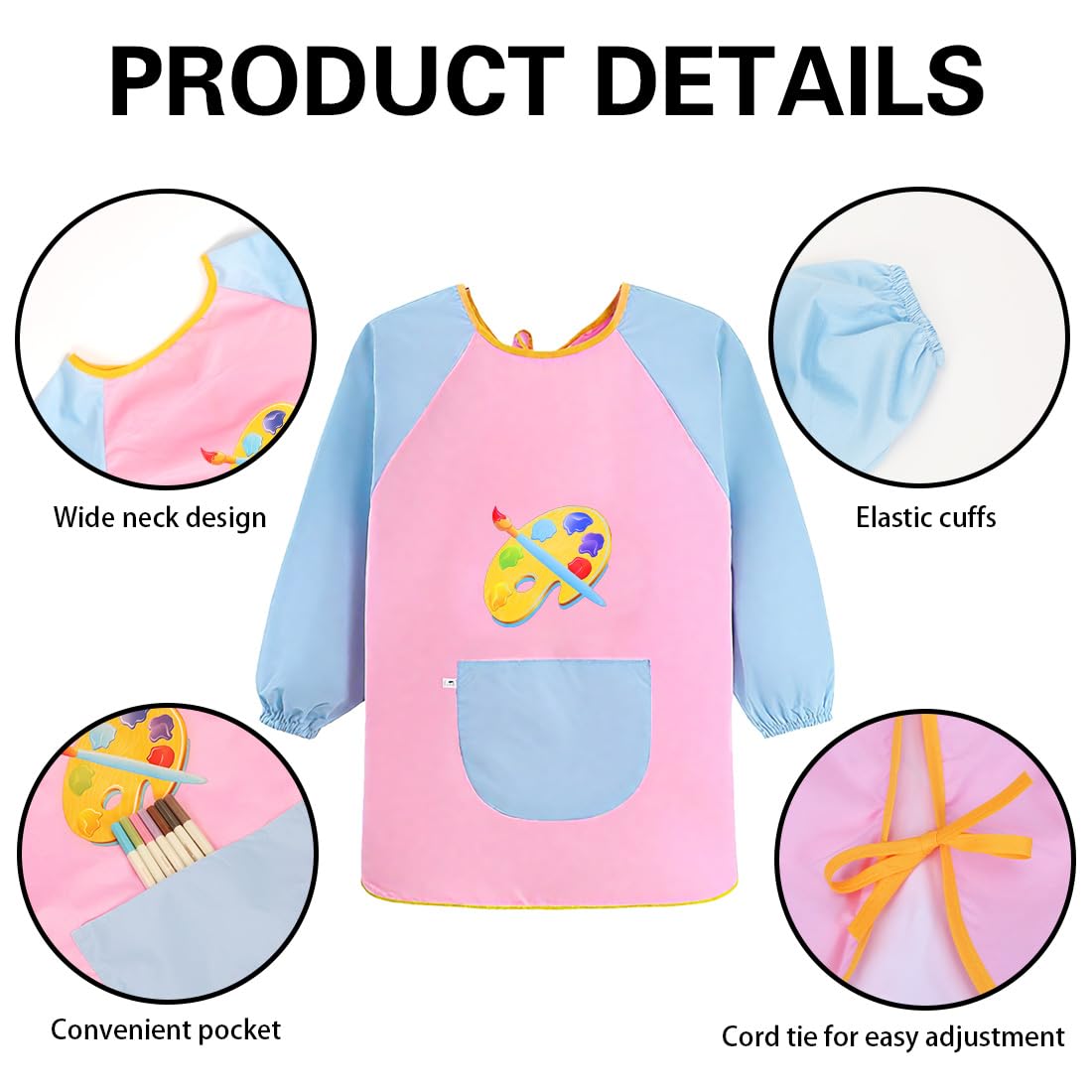 HUKUMA Tablier Peinture Enfant Imperméable Manche Longue 7-11 Ans avec Poche