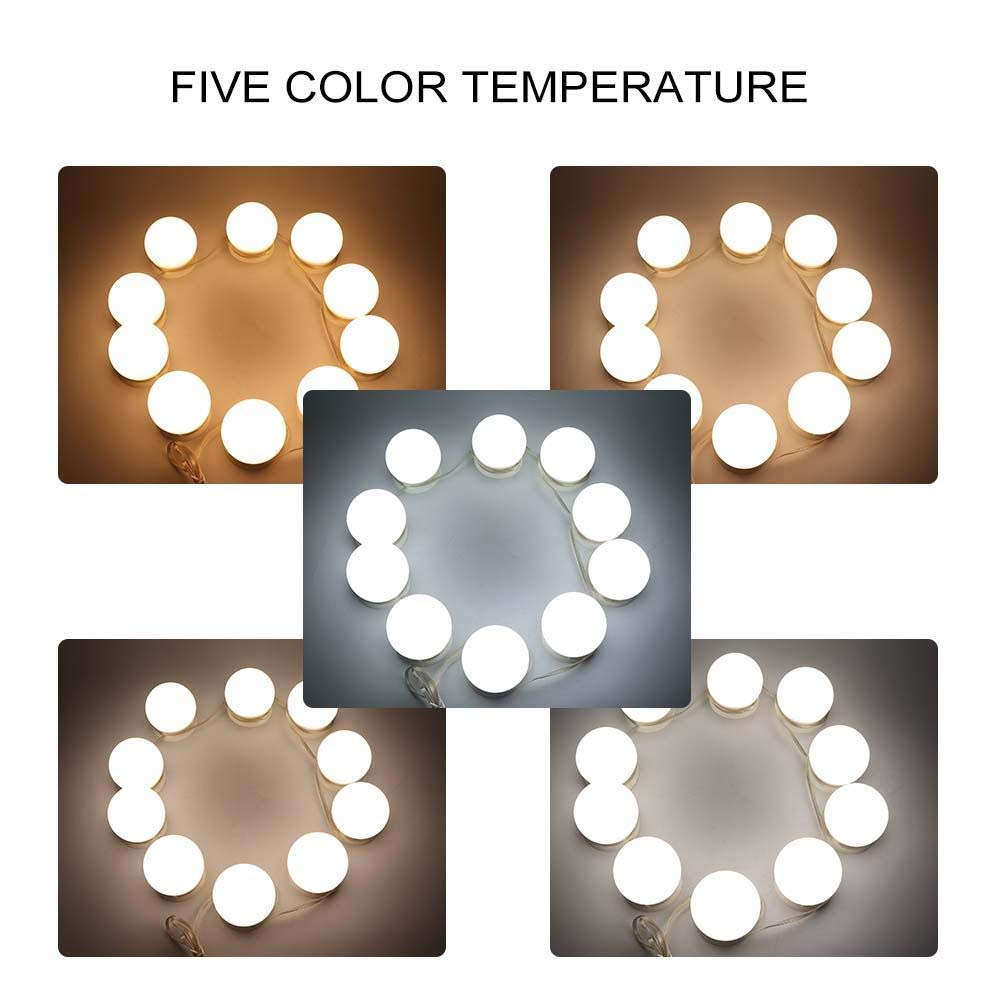 Vanity Lights,10pcs Hollywood Style LED Vanity Specchio Luci Kit USB LED 5 Colore Temperatura Lampadina per Trucco Bellezza Tavolo Tavolo Vanità Specchio