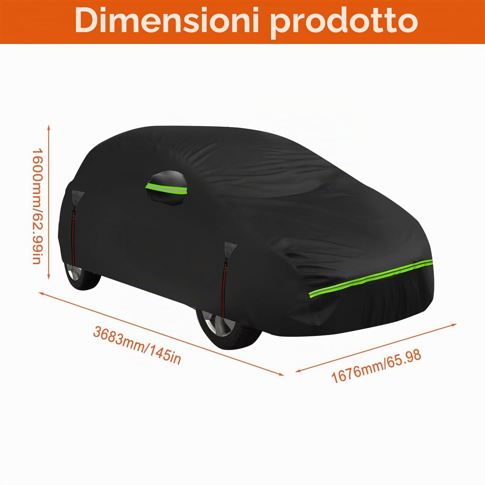 Telo copriauto impermeabile per Fiat Panda 2012-2024, 6 strati per esterni, per tutte le stagioni, protezione da sole, pioggia, UV, polvere, con cerniera per portiera, foderato in cotone, cinghia
