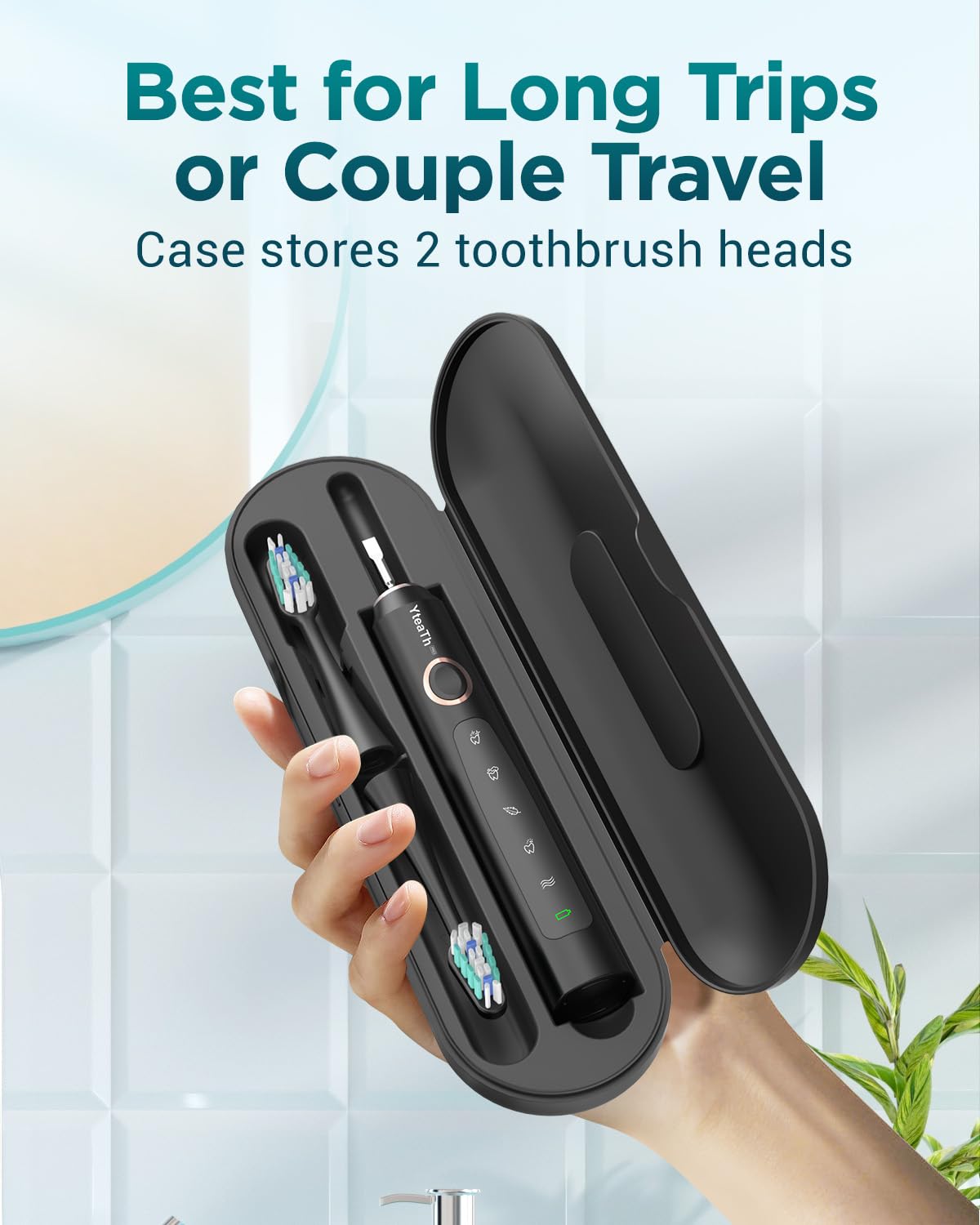 Cepillo de Dientes Eléctrico Sónico para Adultos - Cepillo Electrico con 8 Cabezales y Estuche de Viaje, 5 Modos, IPX7 Impermeable, Cepillo Dientes Electrico Ultrasónicos, Negro Profundo