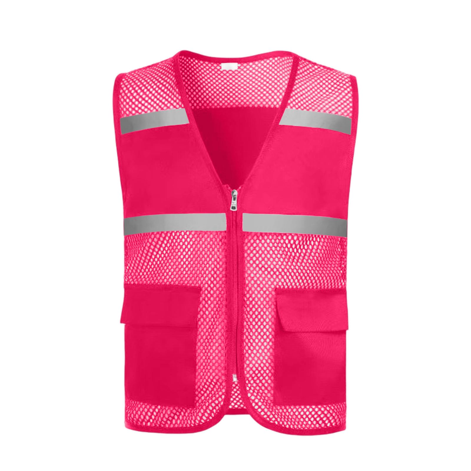 Safety Vest Women Hi-Vis Vest with Pockets Mesh High Visibility Vests Zip Up Uniform Reflective Running Fishing Vest Hot Pink