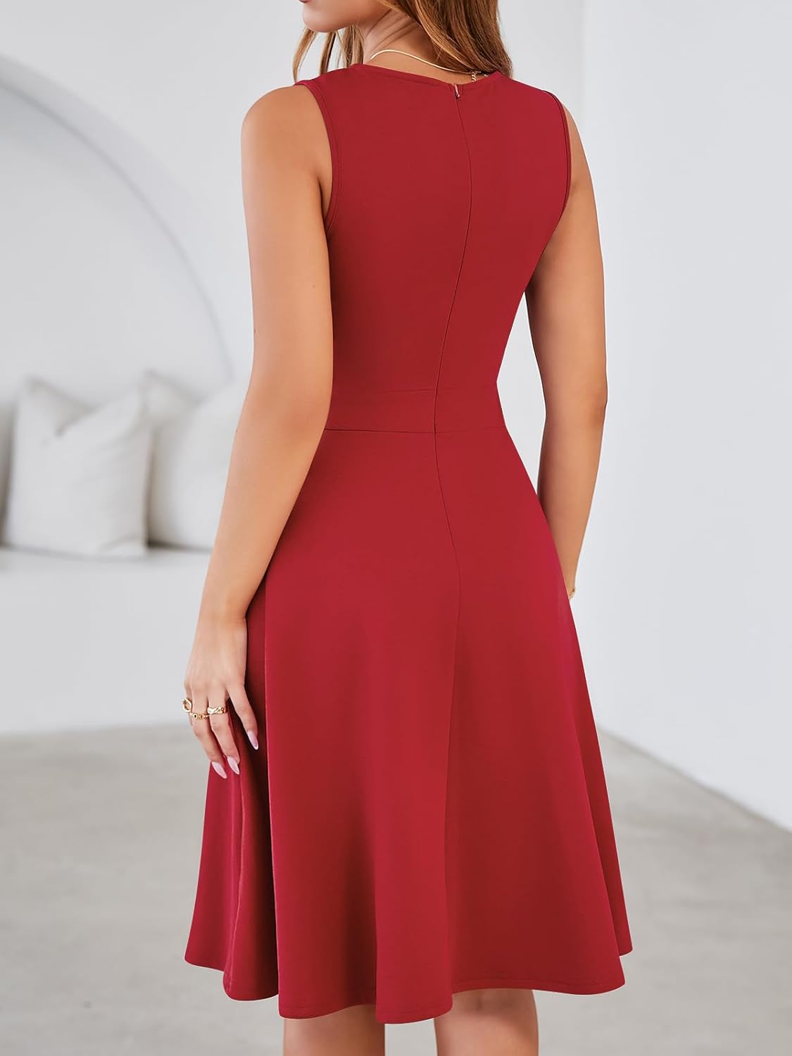 YATHON Fit and Flare Cocktail Dress A-Line Pleated Knee Length Stretchy Semi Formal Dresses for Women with Pockets - Image 2