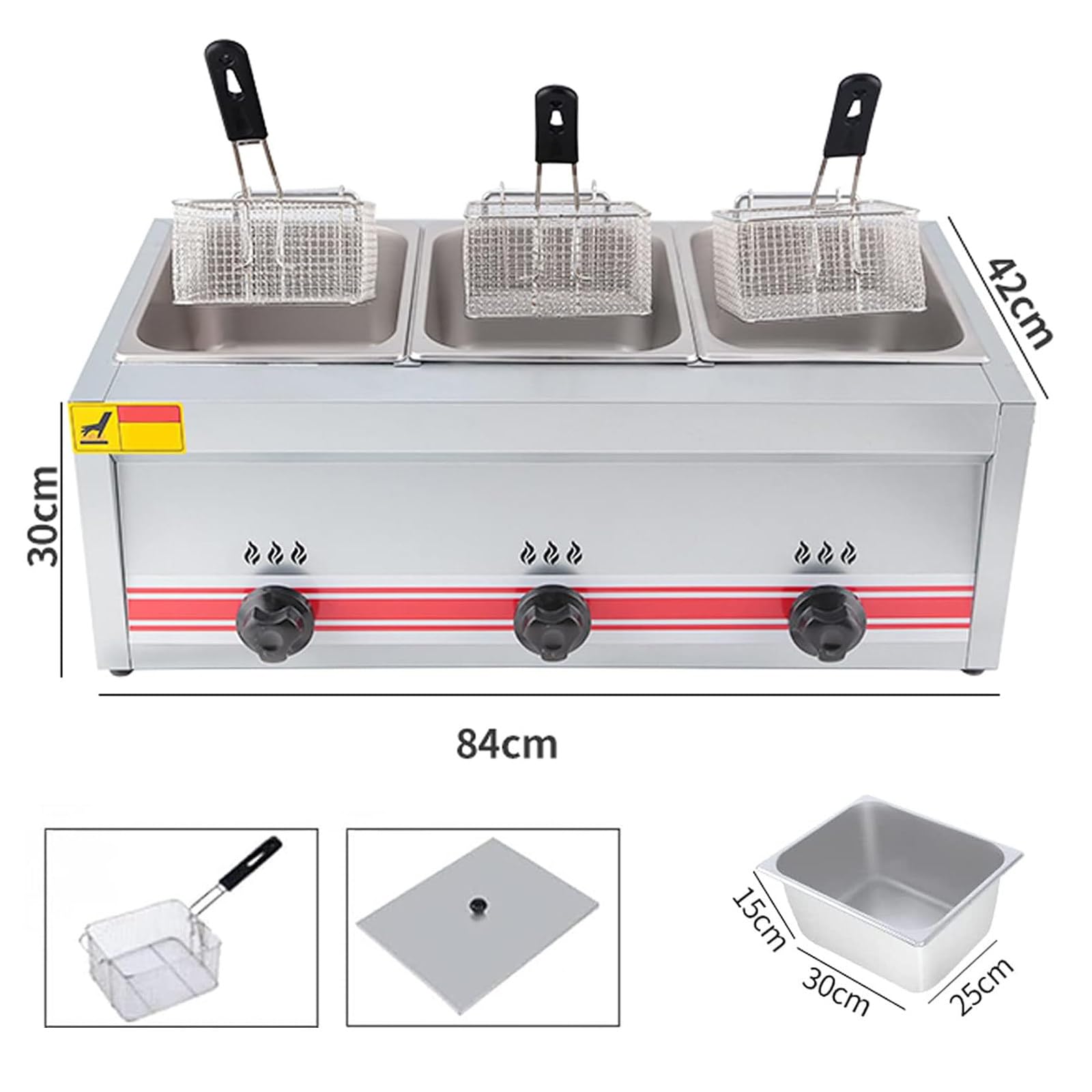 Friggitrice a Gas Grande Capacità 10L/20L/30L, Friggitrice in Acciaio Inossidabile, con controllo della temperatura regolabile, cestello staccabile antiaderente, piedini facili da pulire,30L