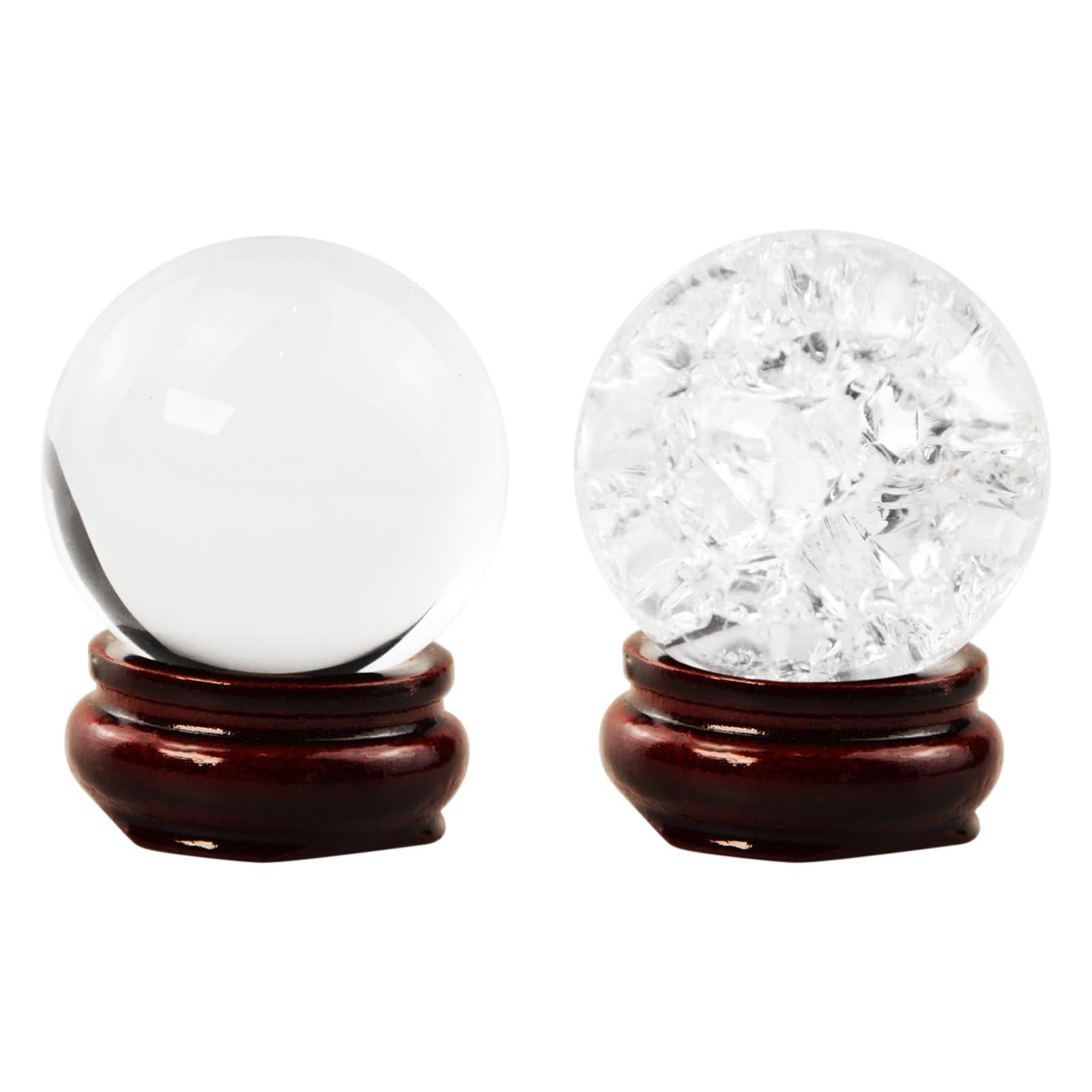 2 Pairs Crystal Ball with Stand, 40mm Clear Ice Crack Crystal Ball and Crystal Sphere Healing Crystal Ball, Sparkling Clear Crystal Ball for Magic/Photography/FengShui/Witchy Gifts/and Halloween Décor