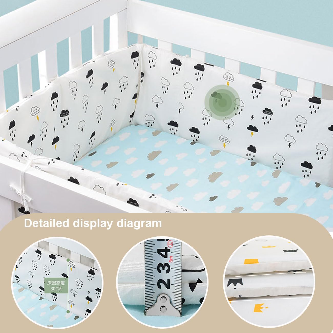 PTKG Babybett-Gitterschutz – Atmungsaktive Randpolsterung 120x28cm, Stoßfest