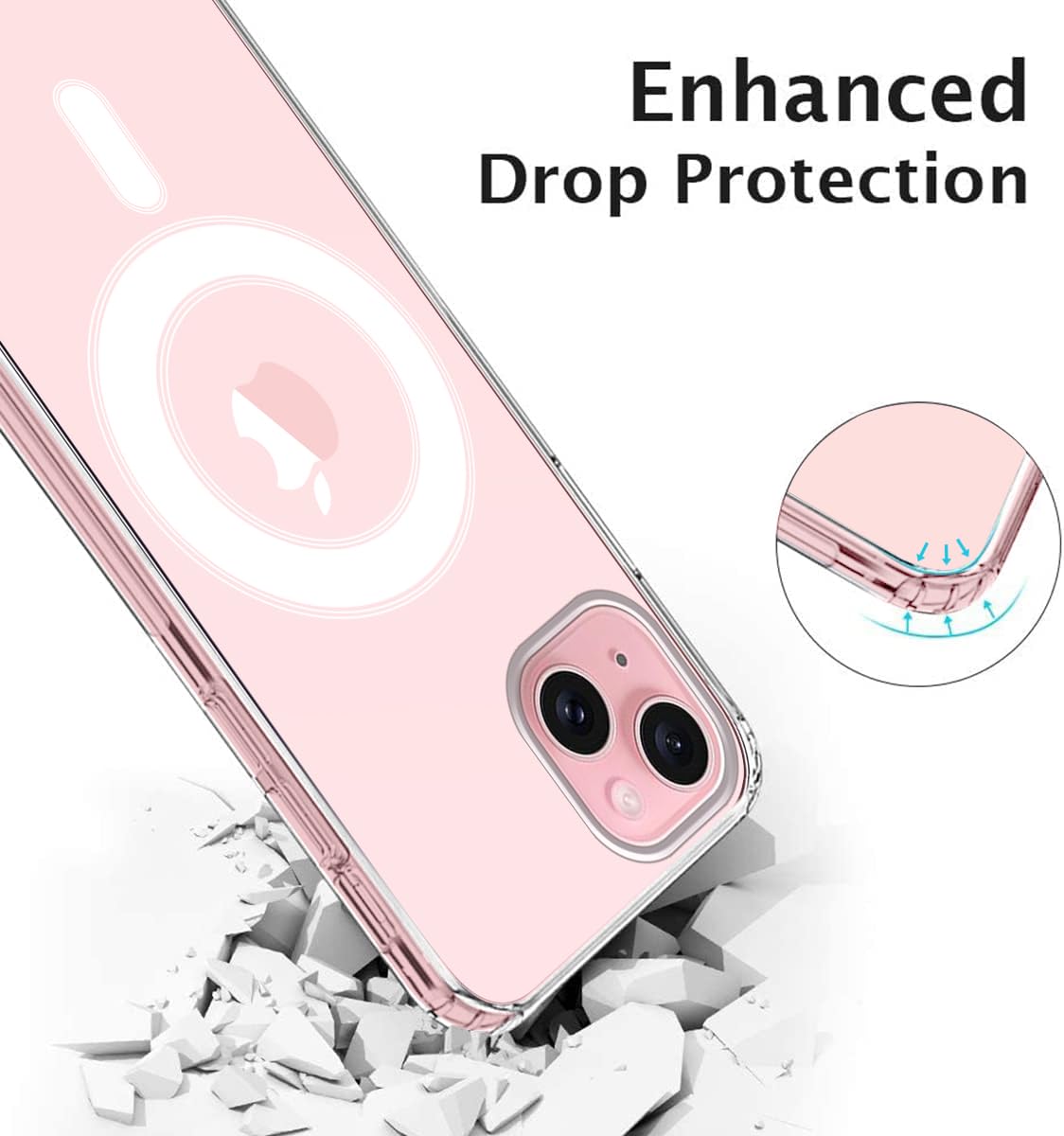 Coque Magnétique Pnakqil Pour IPhone 14 Plus Avec Cordon - Compatible MagSafe - Translucide Mat Antichoc - Rose