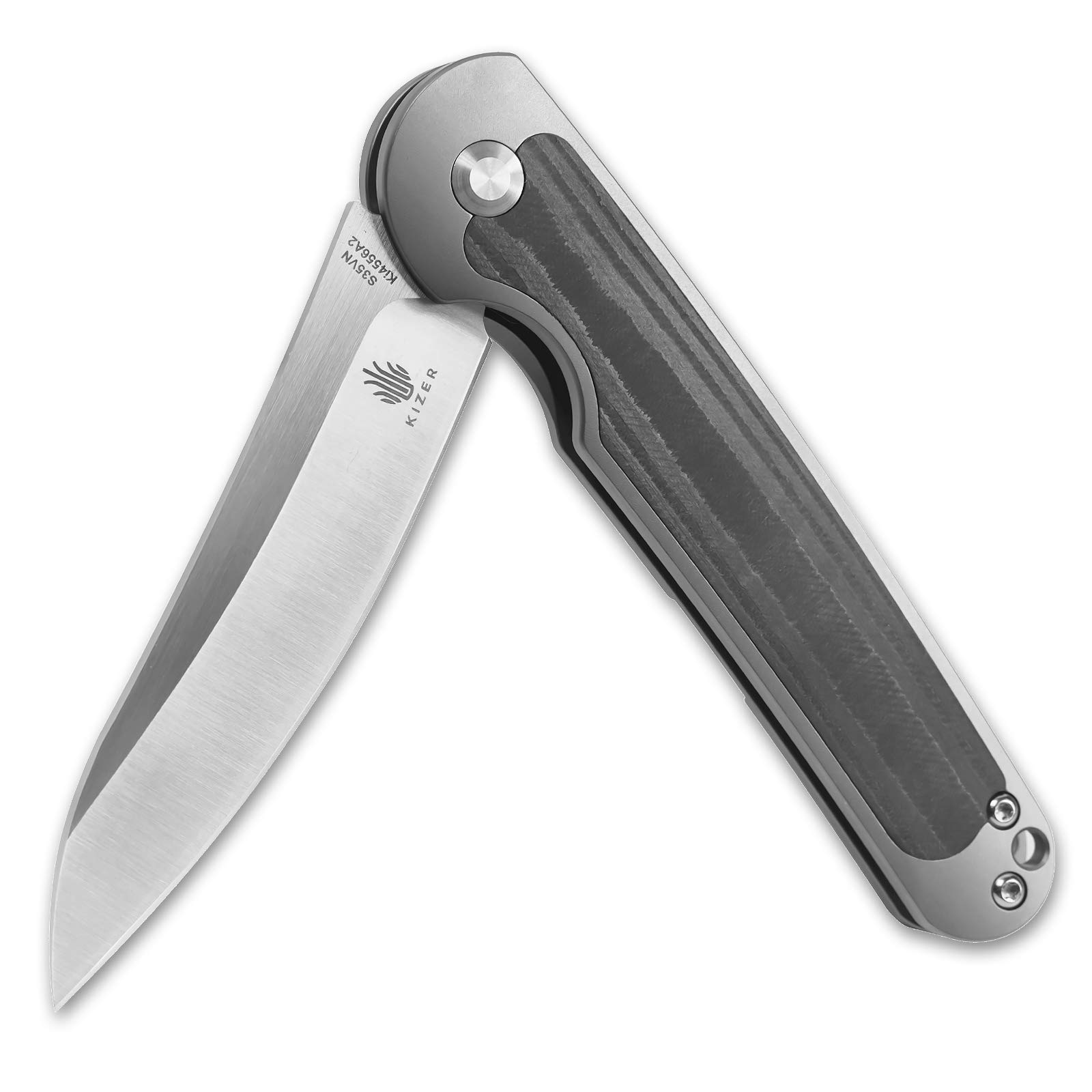 Kizer Clutch Pocket Knife with Clip, 3.4 Inch S35VN Blade Folding Knife with Titanium and Carbon Fiber Handle, MOKi4556A2