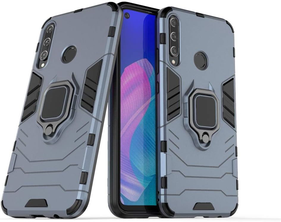 MaiJinCompatible with Huawei P40 Lite E, Huawei Y7P Case, Metal Ring Grip Kickstand Bumper (Works with Magnetic Car Mount) Dual Layer Rugged Cover (Navy Blue)