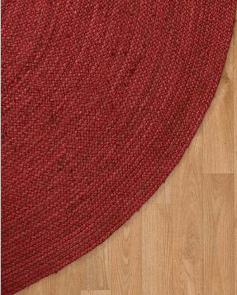 Tapis Rond tressé à la Main en Jute de Style bohème pour Salon, Couloir (Rouge, 60 x 60 cm)