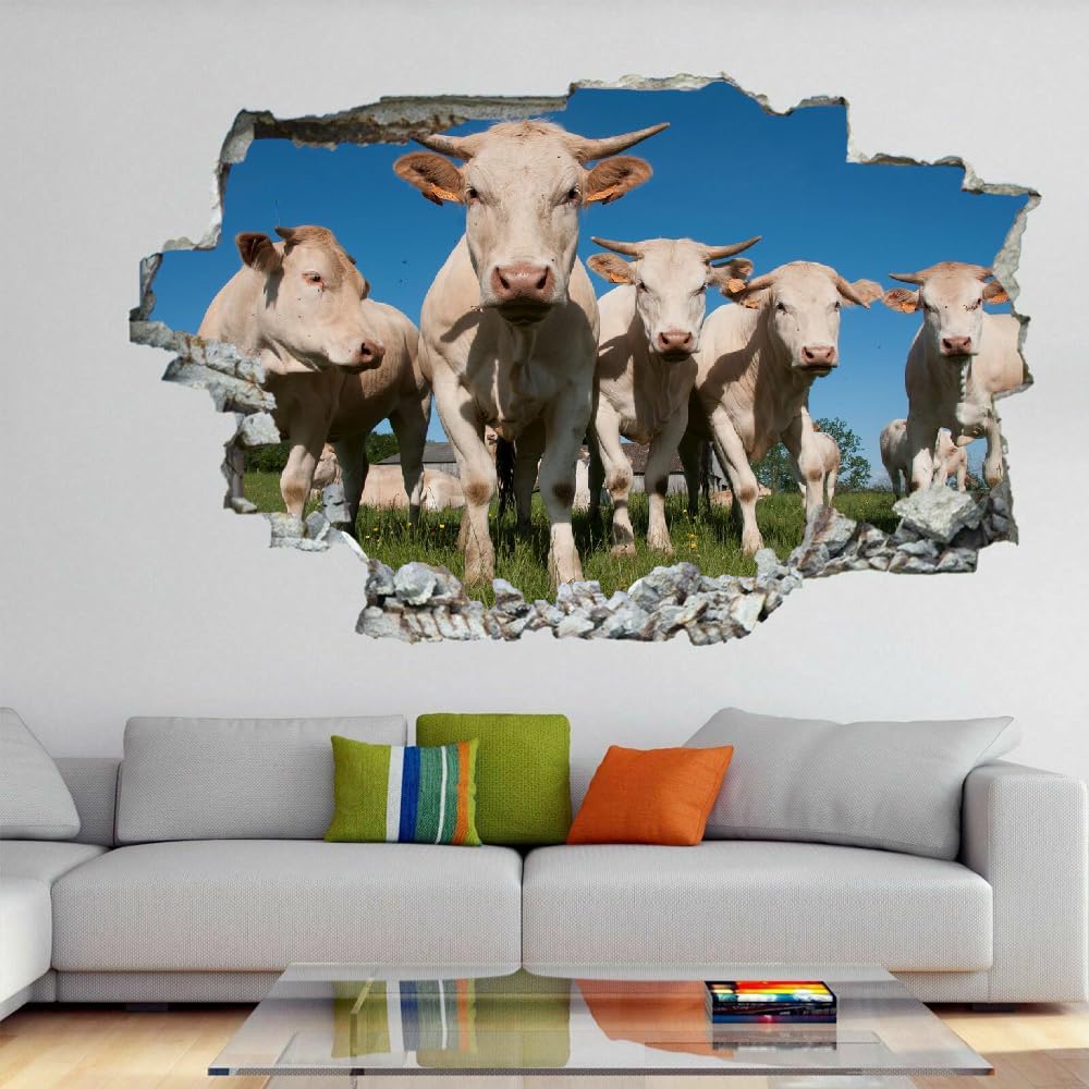 3D Wandtattoos Durchbruch Wandbild Ochse Selbstklebend Kinderzimmer Aufkleber Wandaufkleber Graslandtiere Abnehmbare Wandsticker für Kinderzimmer Wohnzimmer Schlafzimmer Deko