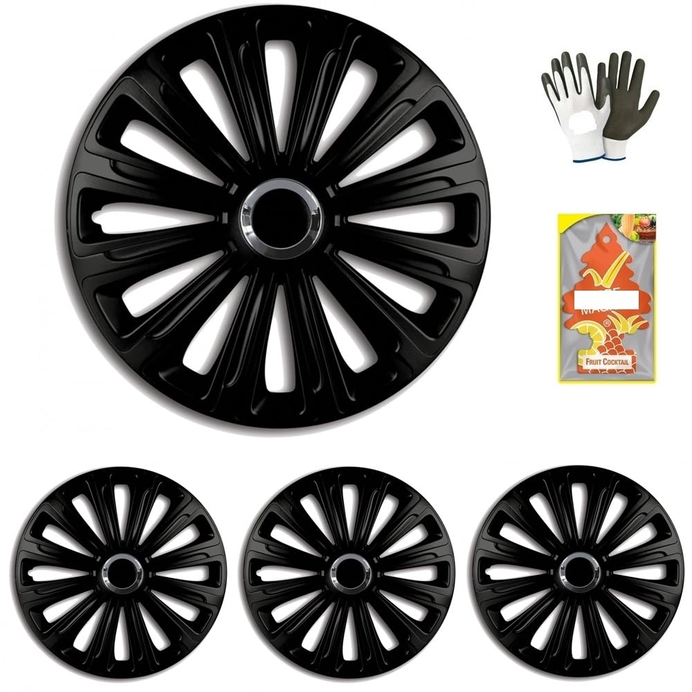 SET COPRICERCHI DA 14 POLLICI PER AUTO COPRICERCHIO COPPE RUOTE PLATTO PNEUMATICO 155/65 R14 CC169 COPRIRUOTA COPRI CERCHI NERI TOTAL BLACK 1 SCATOLA DA 4 PEZZI MATERIALE ABS VERNICIATURA AD ACQUA