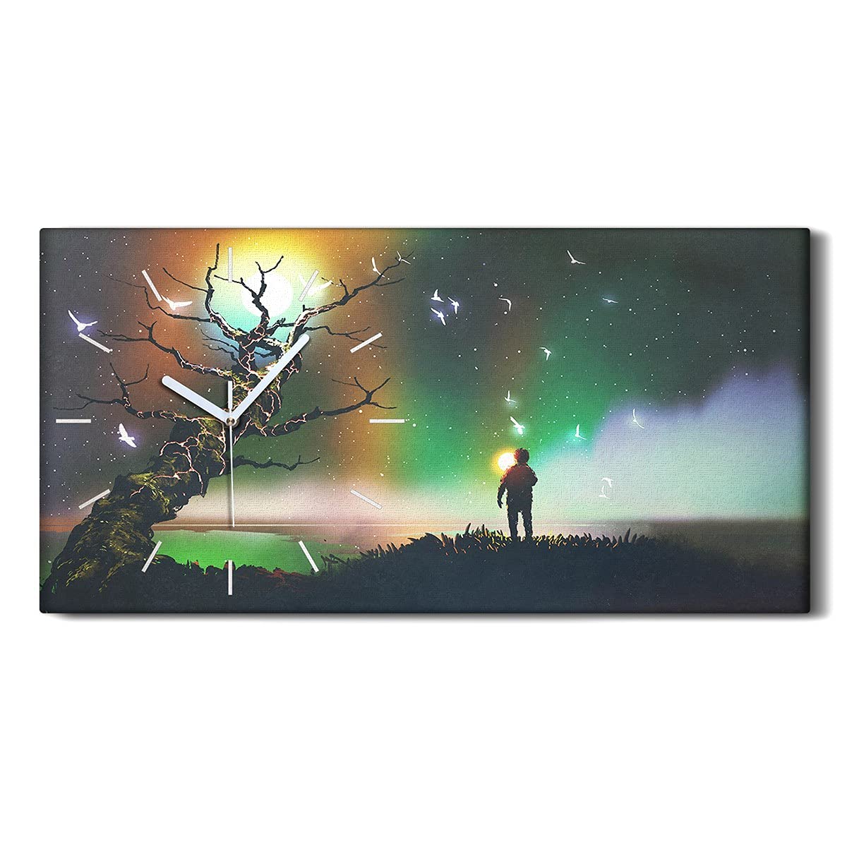 Horloge sur toile sans tic tac déco 60x30cm pour nuit paisible