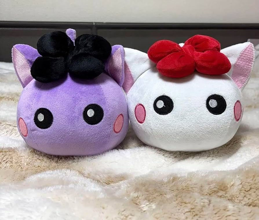 Amazon.co.jp: サン宝石 ねこ耳 ほっぺちゃん ぬいぐるみ 白 紫 2点