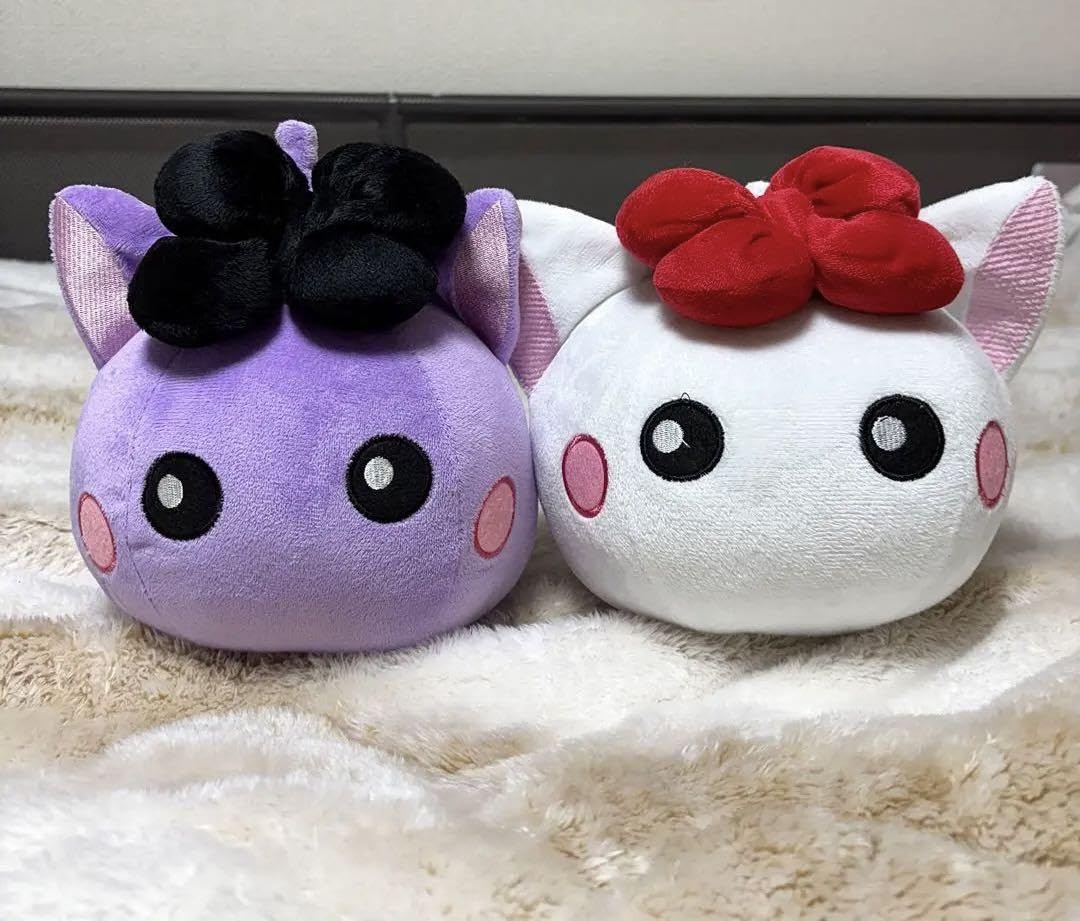 Amazon.co.jp: サン宝石 ねこ耳 ほっぺちゃん ぬいぐるみ 白 紫 2点