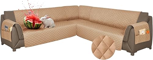 Vista 25 de Fundas para sofá seccional, impermeables, 6 piezas, fundas de sofá en forma de L, lavables, antideslizantes, fundas para sofá seccional, suaves