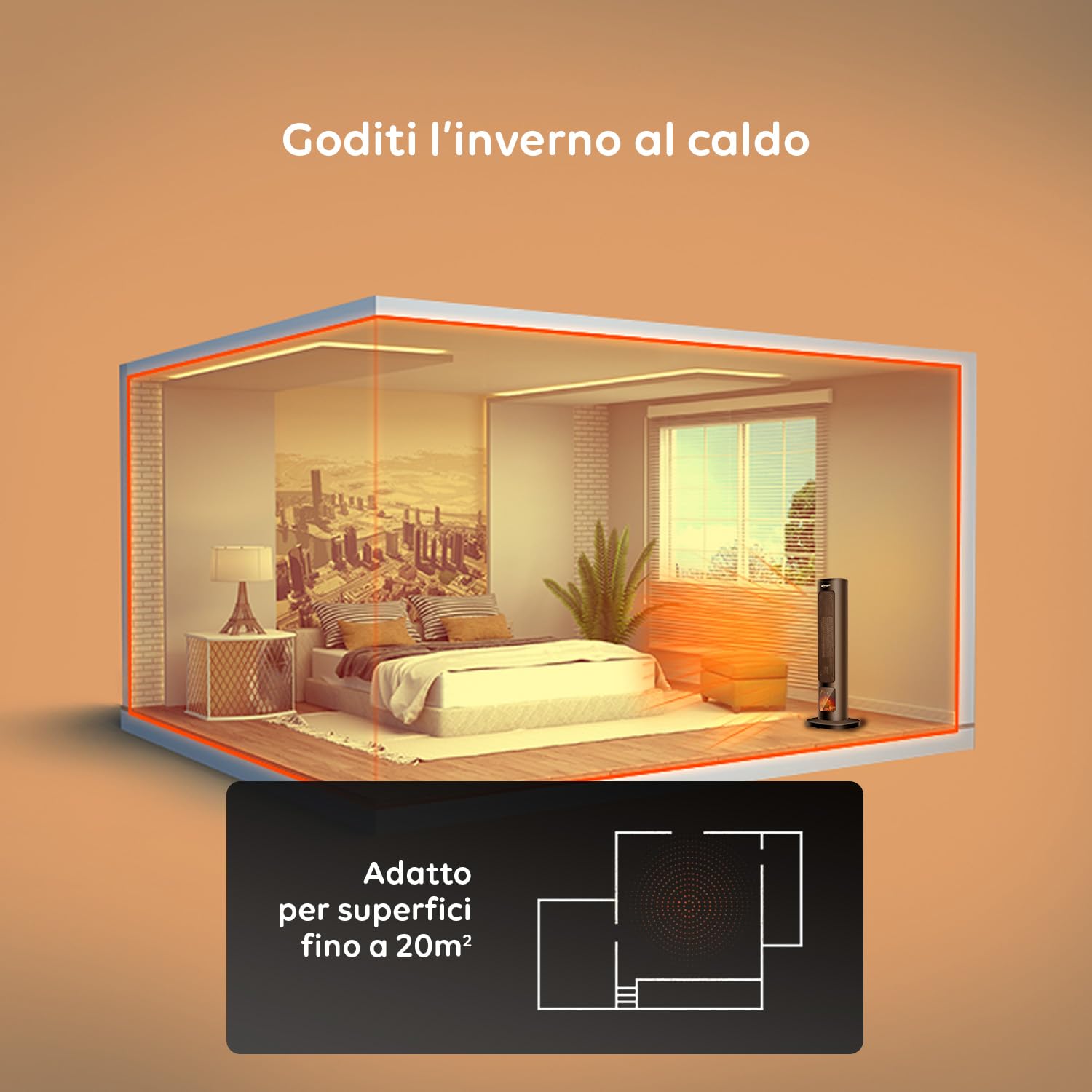 Avilia Termoventilatore a Torre 800/2000W con Funzione Oscillante Automatica e Comodo Telecomando - Elegante e Sicuro Grazie alla Funzione, Anti Surriscaldamento con Spegnimento Automatico - 60cm